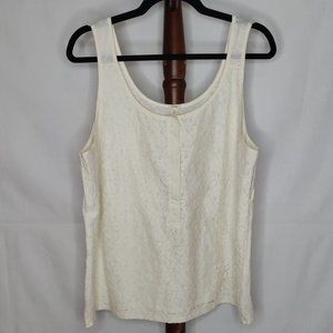 J. Crew women's XL sleeveless lined top ivory scoop neck lace front buttons
